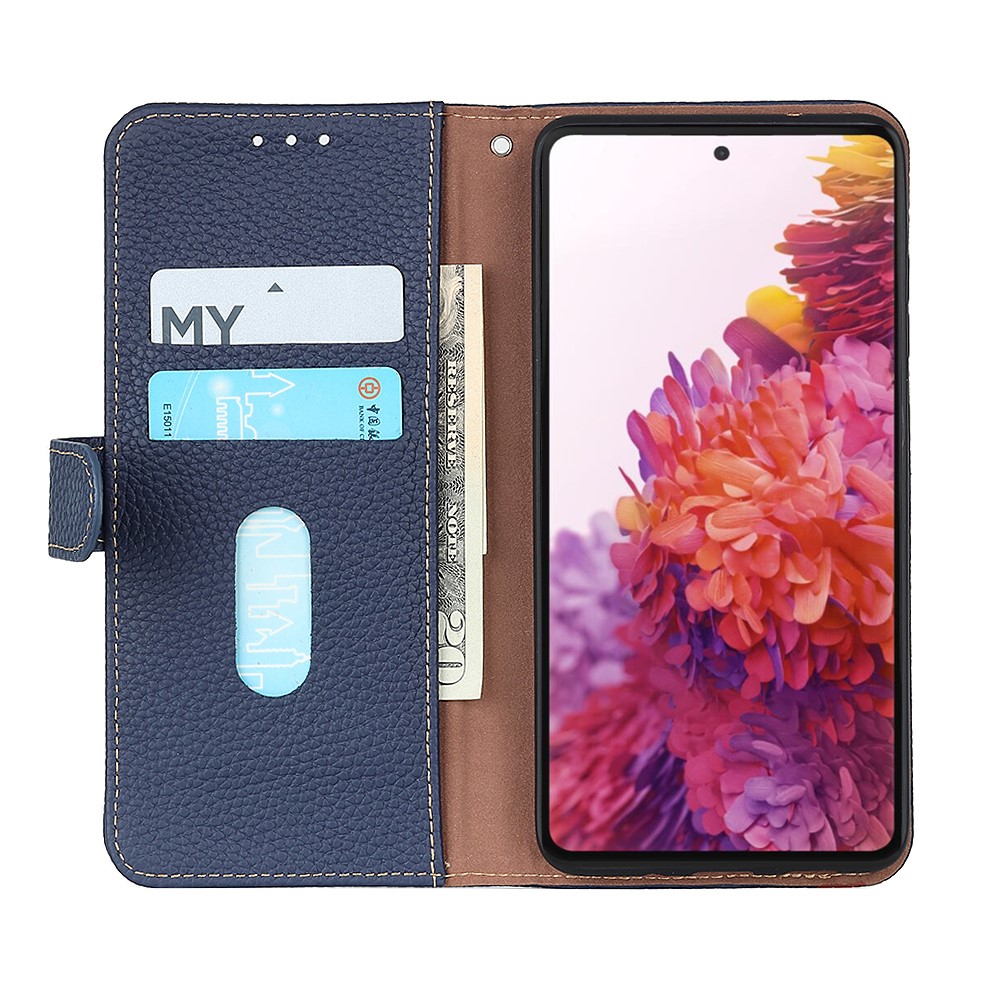 KHAZNEH KHAZNEH Samsung Galaxy S22 Ultra Fodral Litchi Äkta Läder Blå