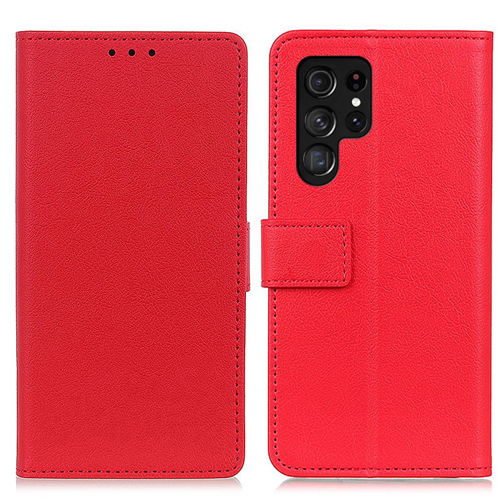  Samsung Galaxy S22 Ultra Fodral PU Läder Röd