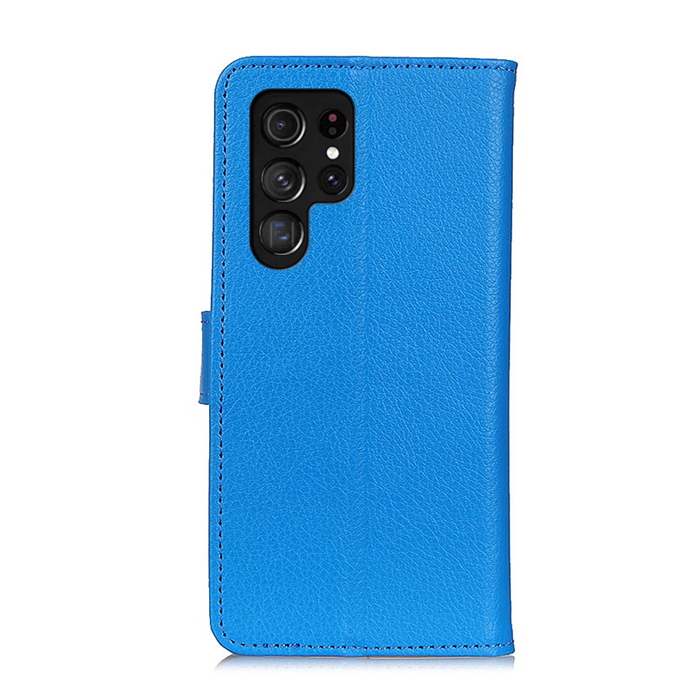  Samsung Galaxy S22 Ultra Fodral Litchi Läder Blå