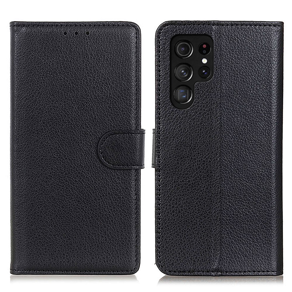  Samsung Galaxy S22 Ultra Fodral Litchi Läder Svart