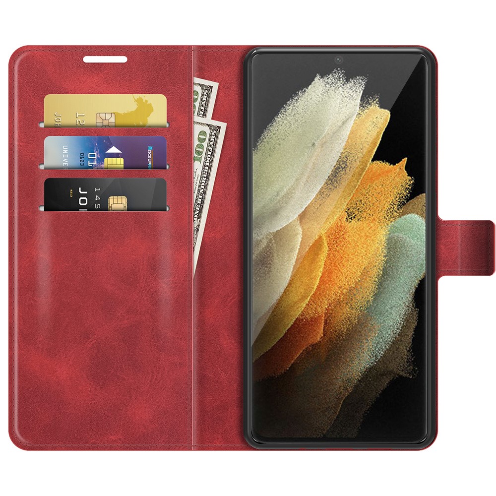  Samsung Galaxy S22 Ultra Fodral Solid Läder Röd