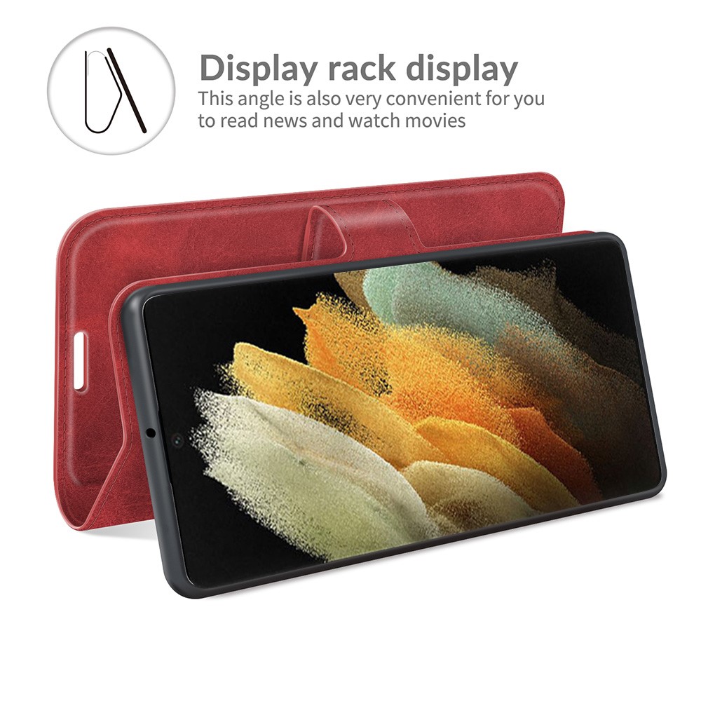  Samsung Galaxy S22 Ultra Fodral Solid Läder Röd
