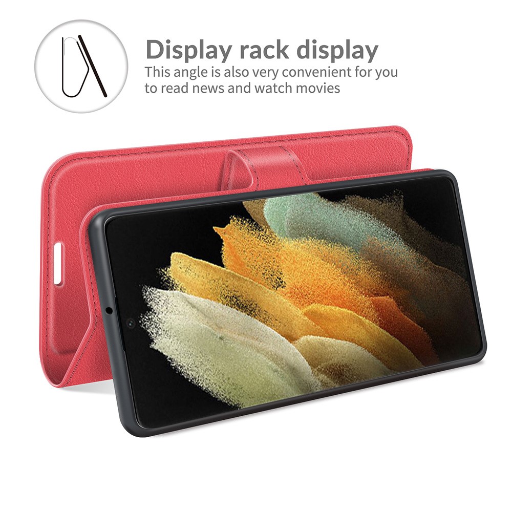  Samsung Galaxy S22 Ultra Fodral Litchi Läder Röd