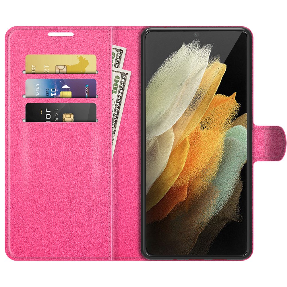  Samsung Galaxy S22 Ultra Fodral Litchi Läder Rosa