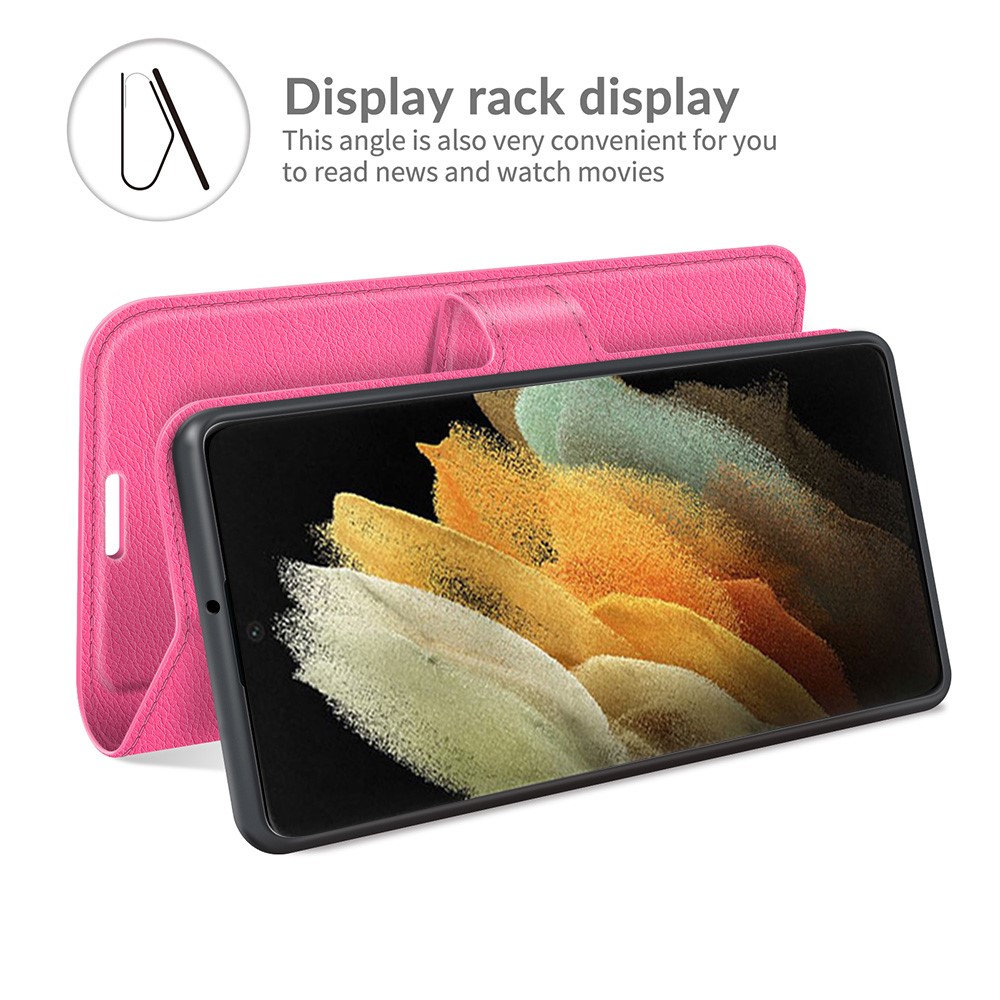  Samsung Galaxy S22 Ultra Fodral Litchi Läder Rosa