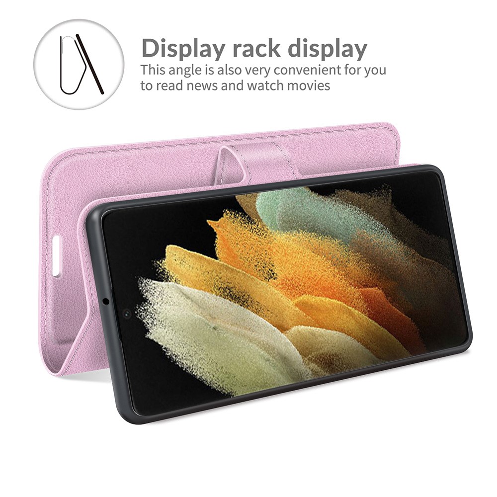  Samsung Galaxy S22 Ultra Fodral Litchi Läder Ljus Rosa