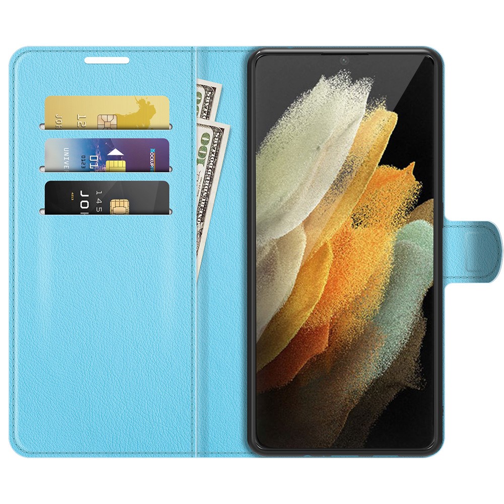  Samsung Galaxy S22 Ultra Fodral Litchi Läder Ljus Blå