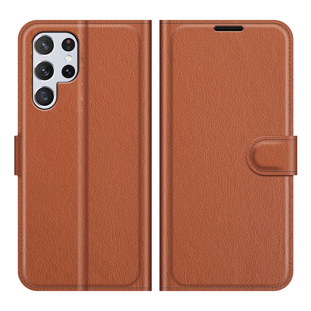  Samsung Galaxy S22 Ultra Fodral Litchi Läder Brun