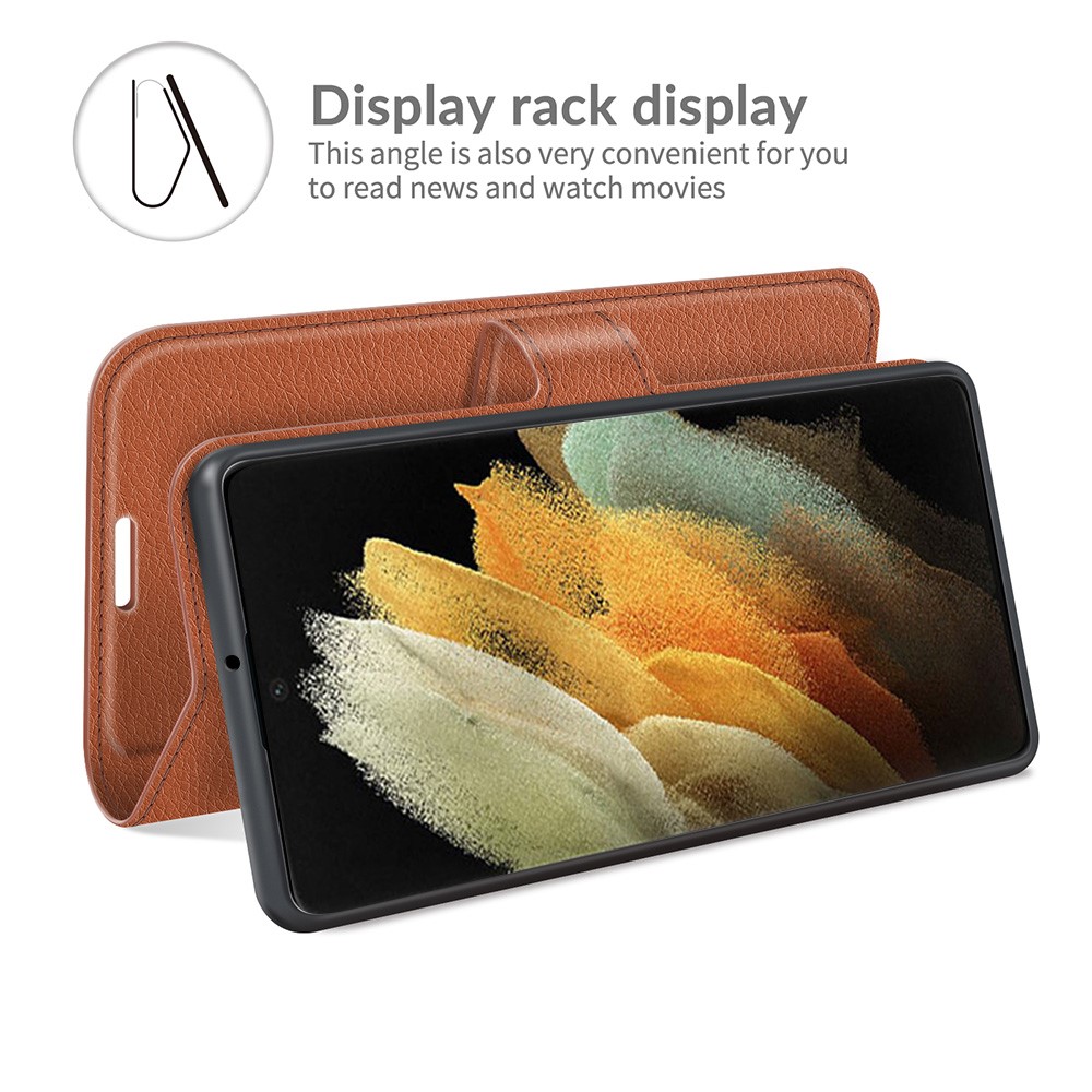  Samsung Galaxy S22 Ultra Fodral Litchi Läder Brun