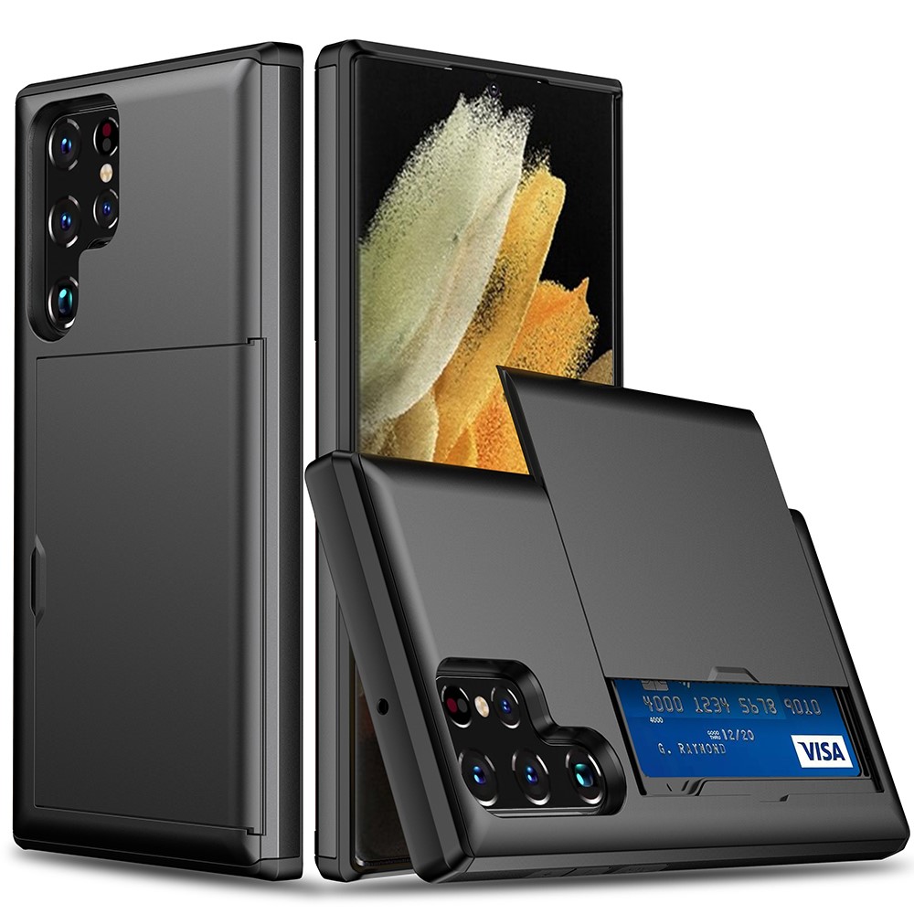  Samsung Galaxy S22 Ultra Skal Hybrid Med Kortfack Svart
