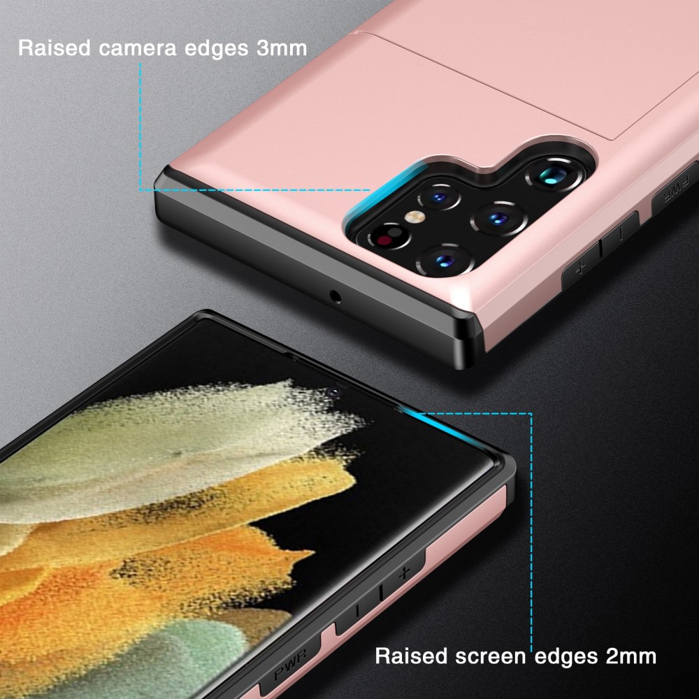  Samsung Galaxy S22 Ultra Skal Hybrid Med Kortfack Rosa