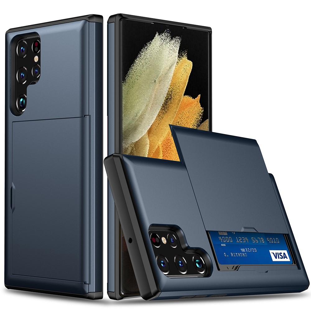  Samsung Galaxy S22 Ultra Skal Hybrid Med Kortfack Mörk Blå