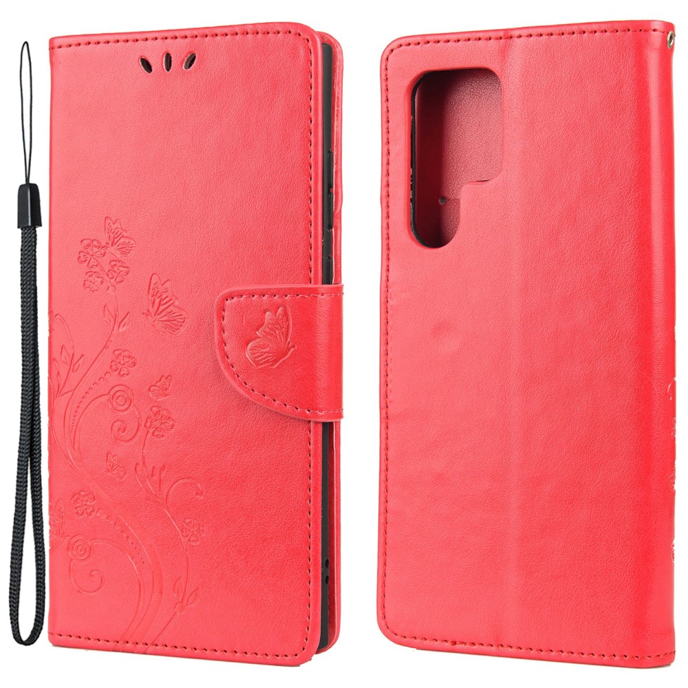  Samsung Galaxy S22 Ultra Fodral Tryckta Fjärilar Röd
