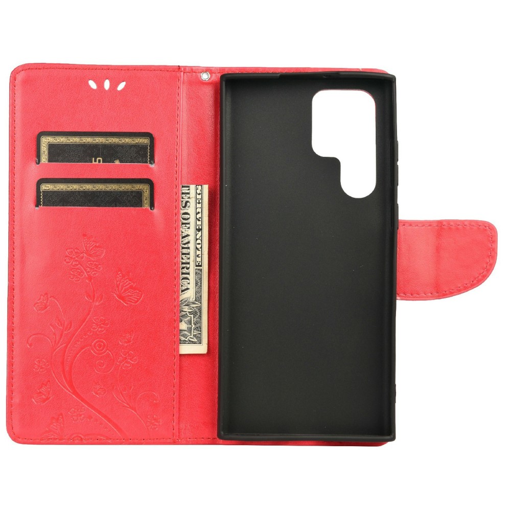  Samsung Galaxy S22 Ultra Fodral Tryckta Fjärilar Röd