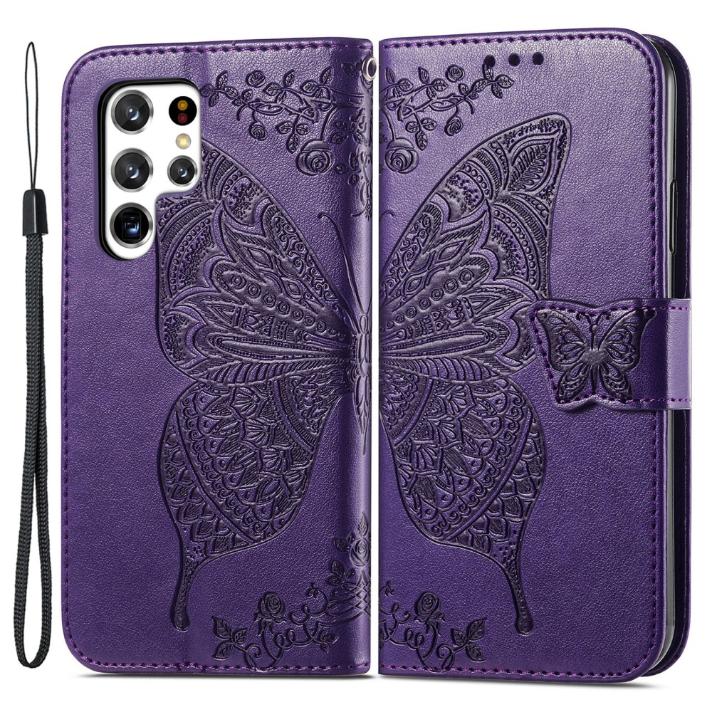  Samsung Galaxy S22 Ultra Fodral Tryckt Fjäril Lila
