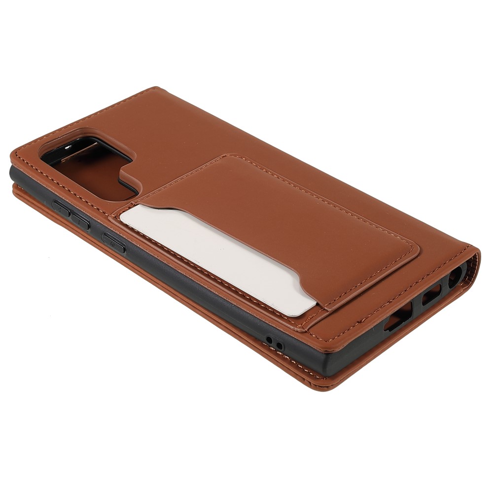  Samsung Galaxy S22 Ultra Fodral Flip Läder Med Kortfack Brun