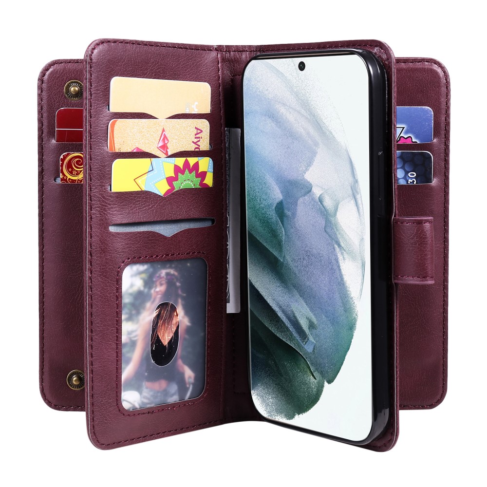  Samsung Galaxy S22 Ultra Fodral 10-korts Flerfack Vinröd