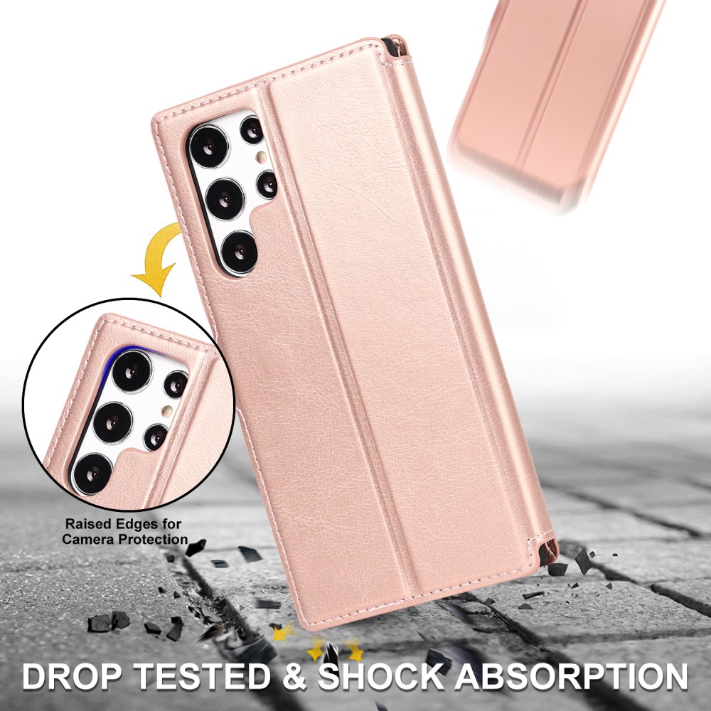  Samsung Galaxy S22 Ultra Fodral Retro Matt Läder Roséguld