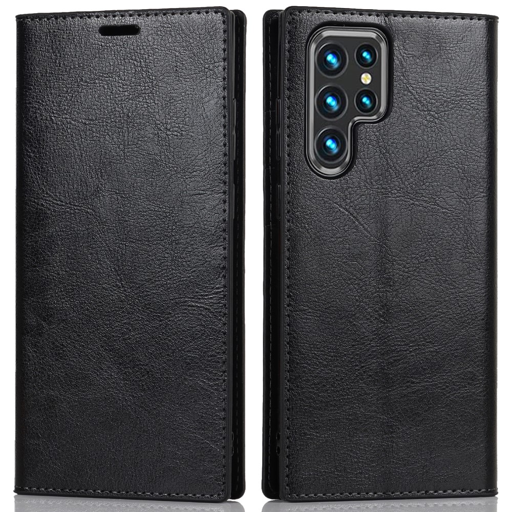  Samsung Galaxy S22 Ultra Fodral Flip Äkta Läder Svart