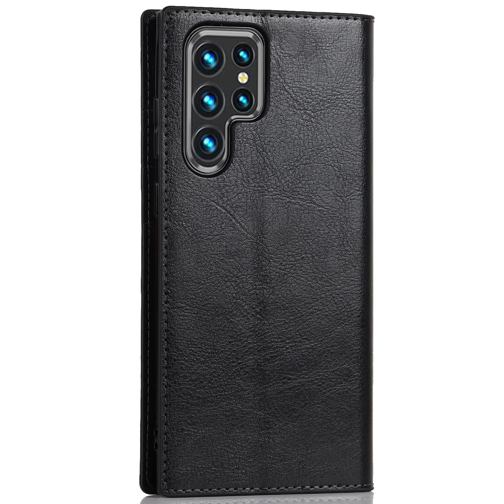  Samsung Galaxy S22 Ultra Fodral Flip Äkta Läder Svart