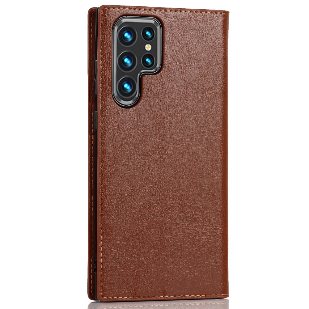  Samsung Galaxy S22 Ultra Fodral Flip Äkta Läder Brun