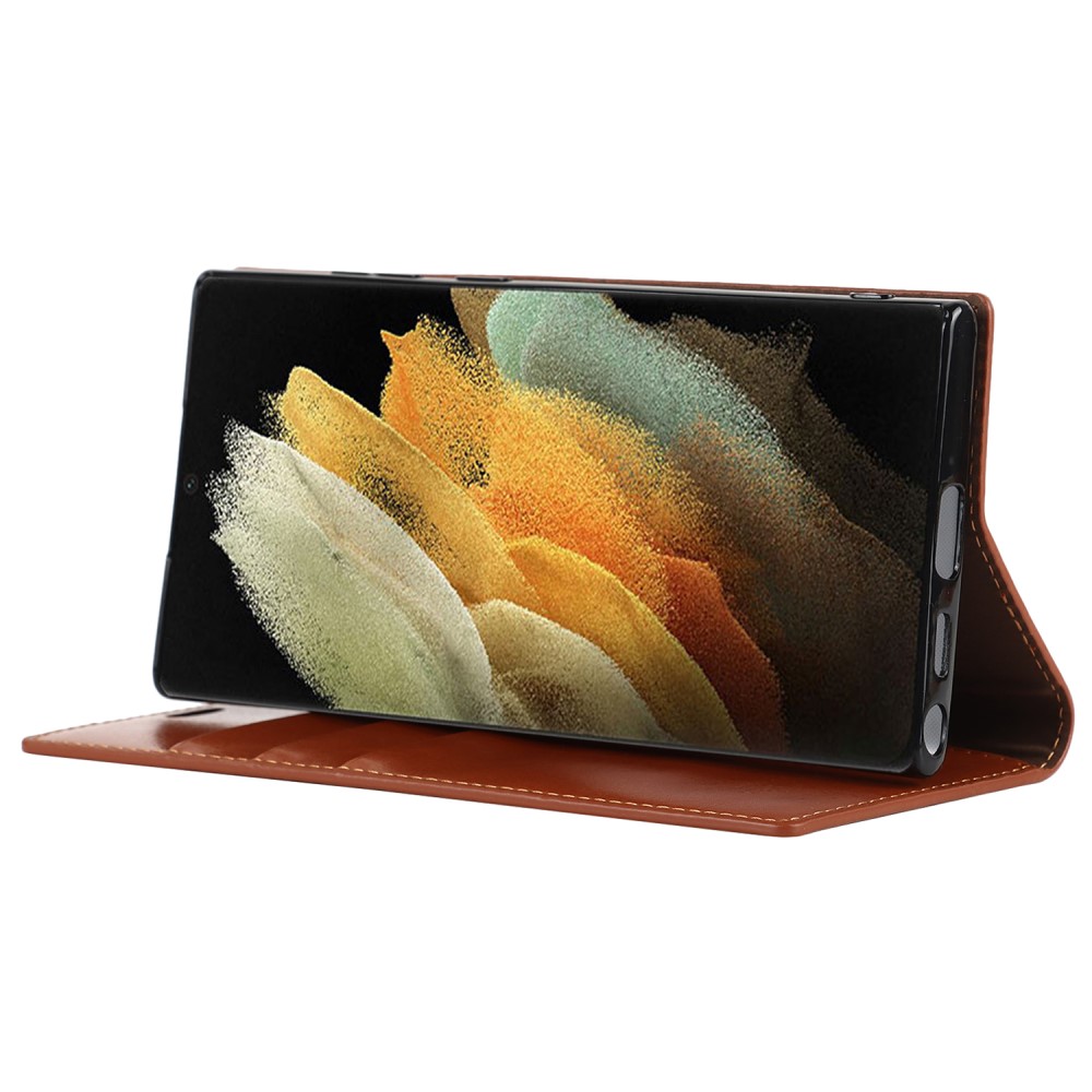  Samsung Galaxy S22 Ultra Fodral Flip Äkta Läder Brun