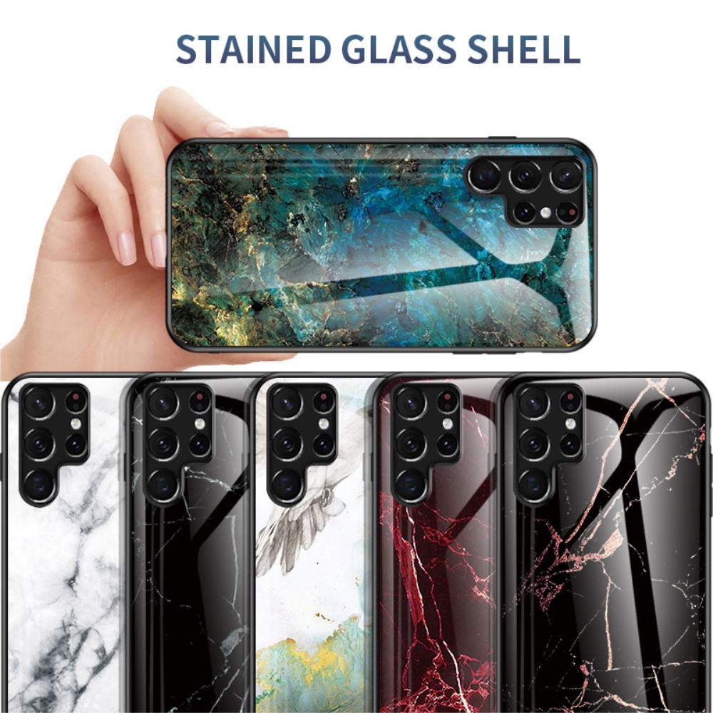  Samsung Galaxy S22 Ultra Skal Marmor Härdat Glas Blood Red