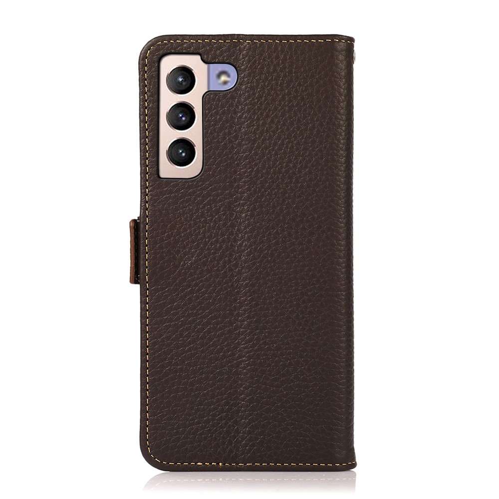 KHAZNEH KHAZNEH Samsung Galaxy S22 Plus Fodral Litchi Äkta Läder Brun