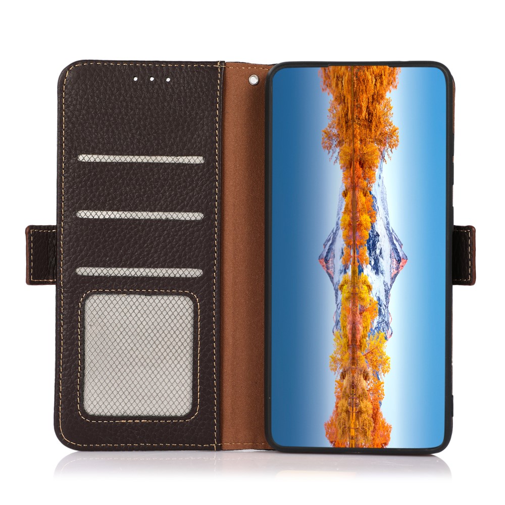 KHAZNEH KHAZNEH Samsung Galaxy S22 Plus Fodral Litchi Äkta Läder Brun