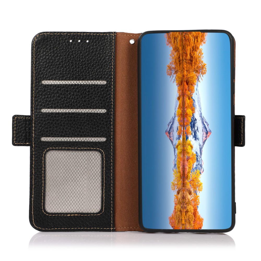 KHAZNEH KHAZNEH Samsung Galaxy S22 Plus Fodral Litchi Äkta Läder Svart