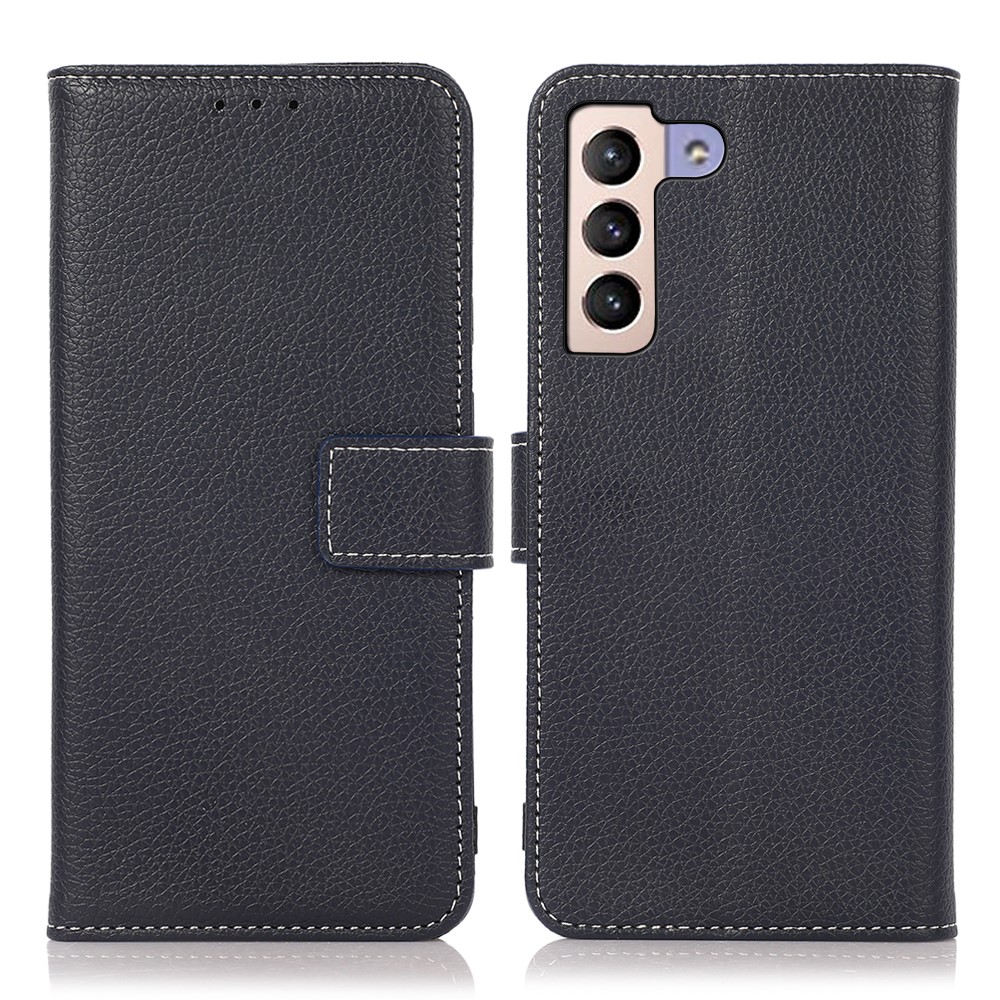  Samsung Galaxy S22 Plus Fodral Litchi Läder Blå