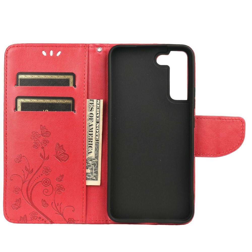  Samsung Galaxy S22 Plus Fodral Butterfly Läder Röd