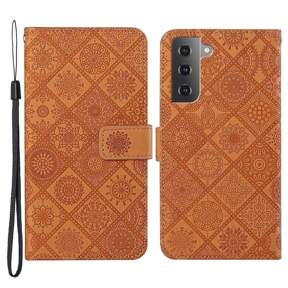  Samsung Galaxy S22 Plus Fodral Tryckta Mandala Blommor Brun