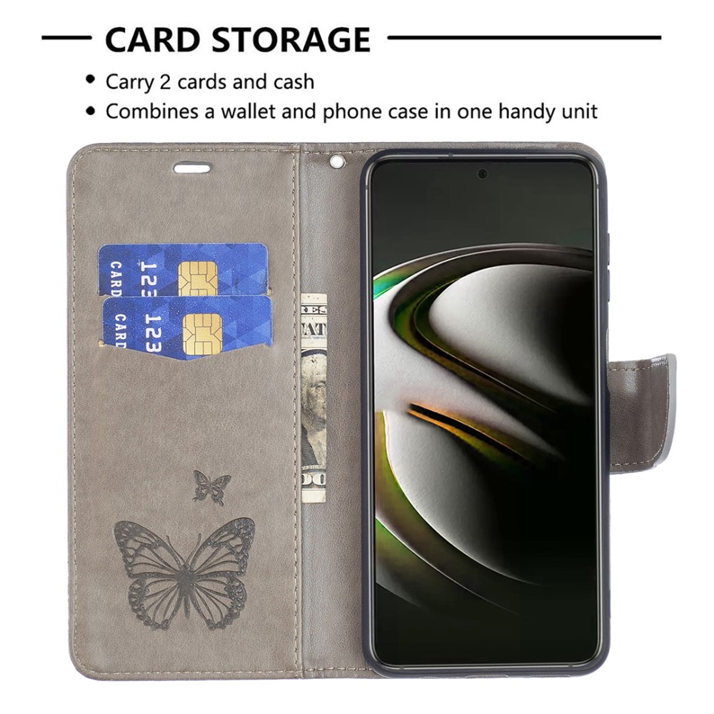  Samsung Galaxy S22 Plus Fodral Tryckt Fjäril Grå