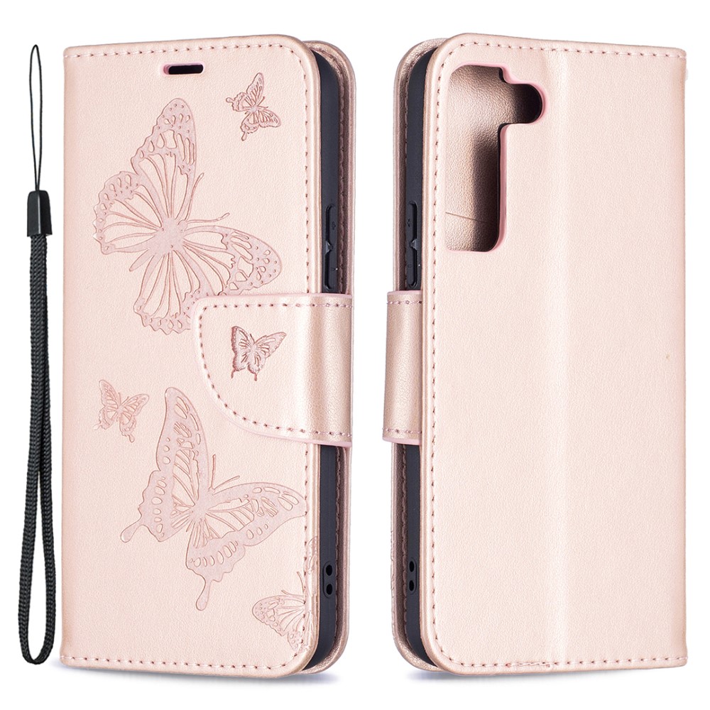  Samsung Galaxy S22 Plus Fodral Tryckt Fjäril Roséguld