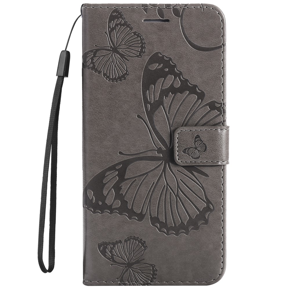  Samsung Galaxy S22 Plus Fodral Fjärilar Tryckt Läder Grå