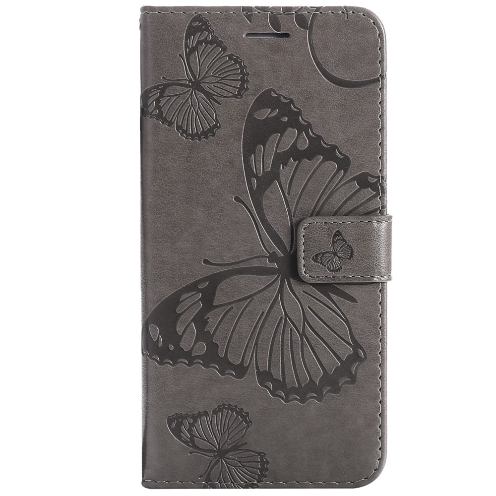  Samsung Galaxy S22 Plus Fodral Fjärilar Tryckt Läder Grå