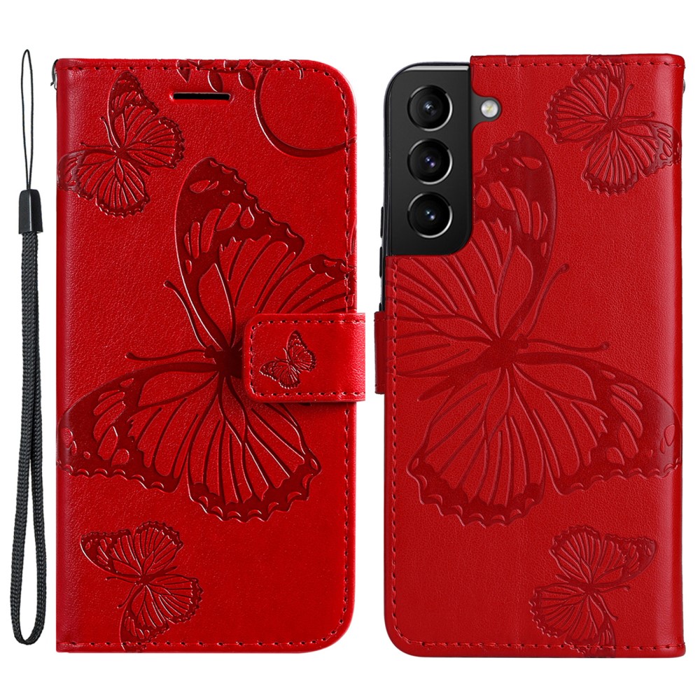  Samsung Galaxy S22 Plus Fodral Fjärilar Tryckt Läder Röd