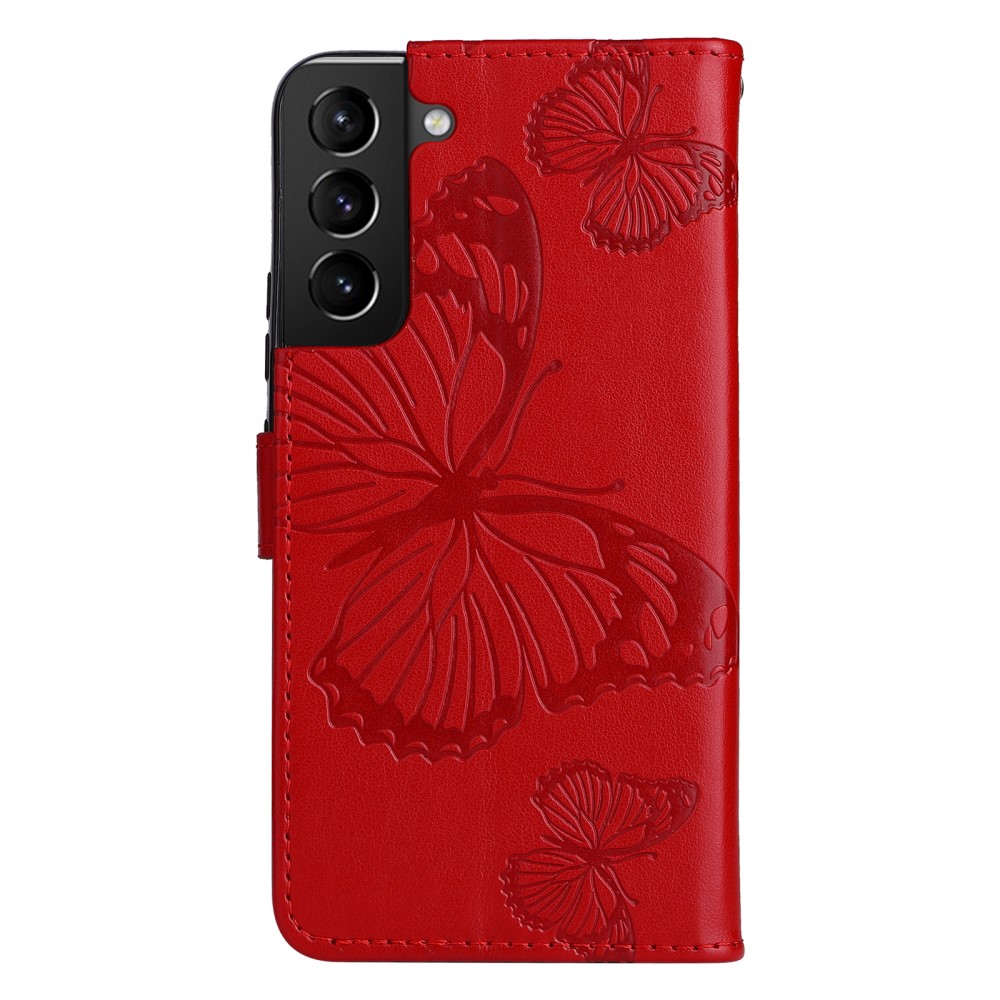  Samsung Galaxy S22 Plus Fodral Fjärilar Tryckt Läder Röd
