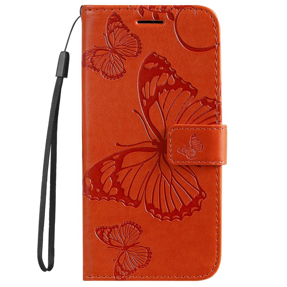  Samsung Galaxy S22 Plus Fodral Fjärilar Tryckt Läder Orange