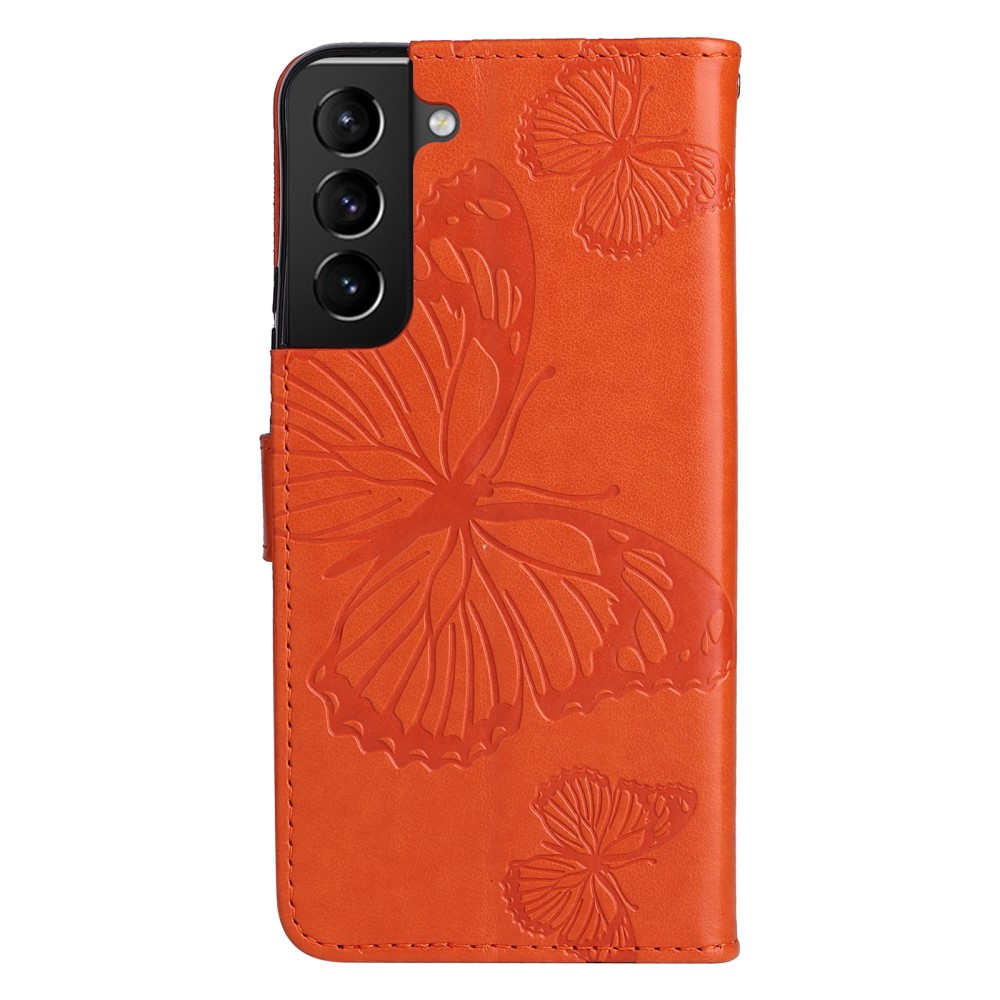  Samsung Galaxy S22 Plus Fodral Fjärilar Tryckt Läder Orange