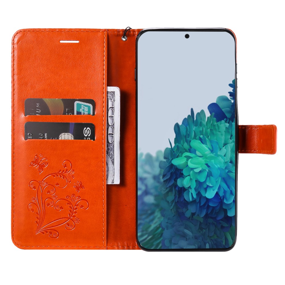  Samsung Galaxy S22 Plus Fodral Fjärilar Tryckt Läder Orange