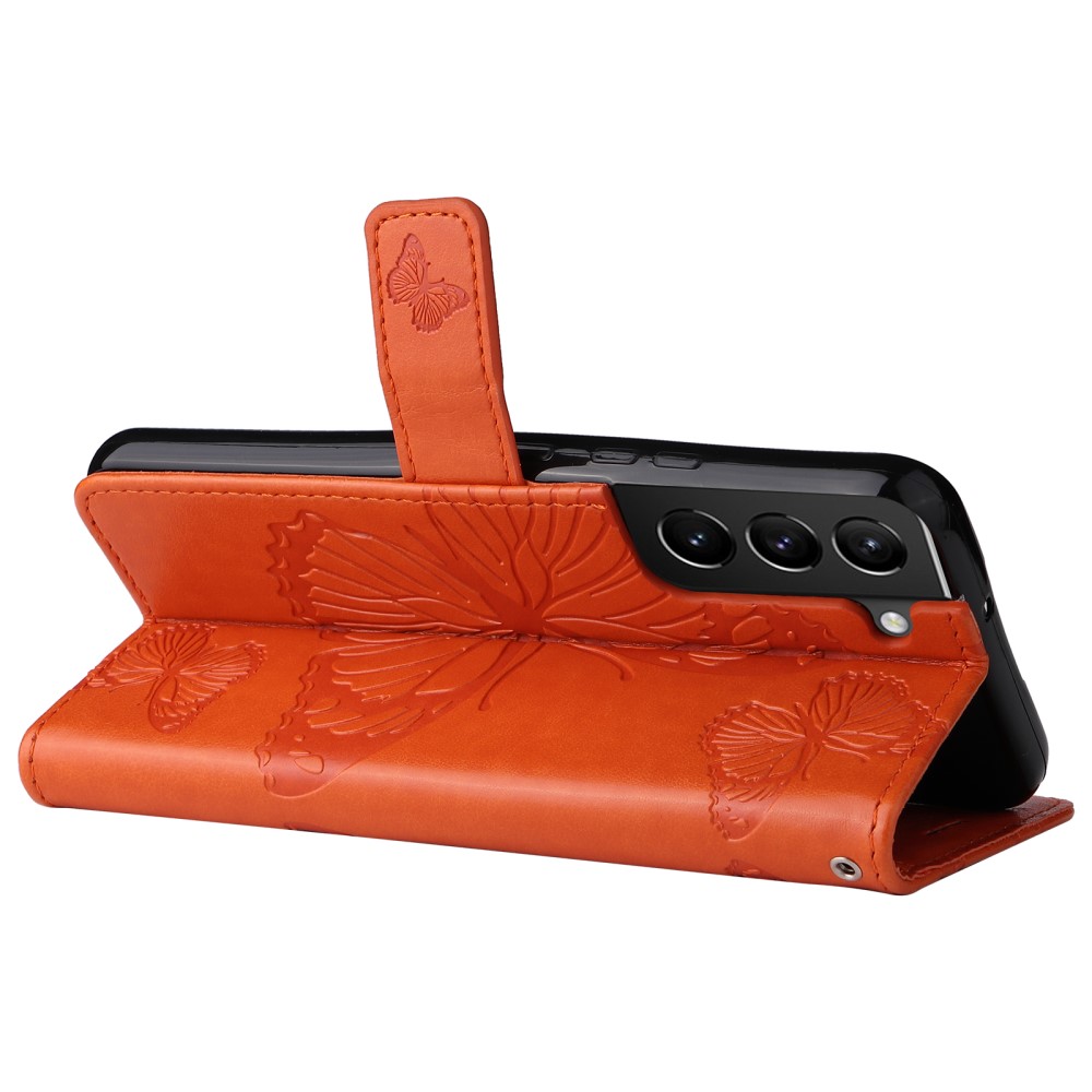  Samsung Galaxy S22 Plus Fodral Fjärilar Tryckt Läder Orange