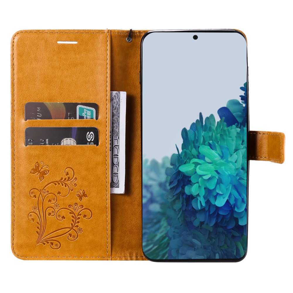  Samsung Galaxy S22 Plus Fodral Fjärilar Tryckt Läder Ljus Brun