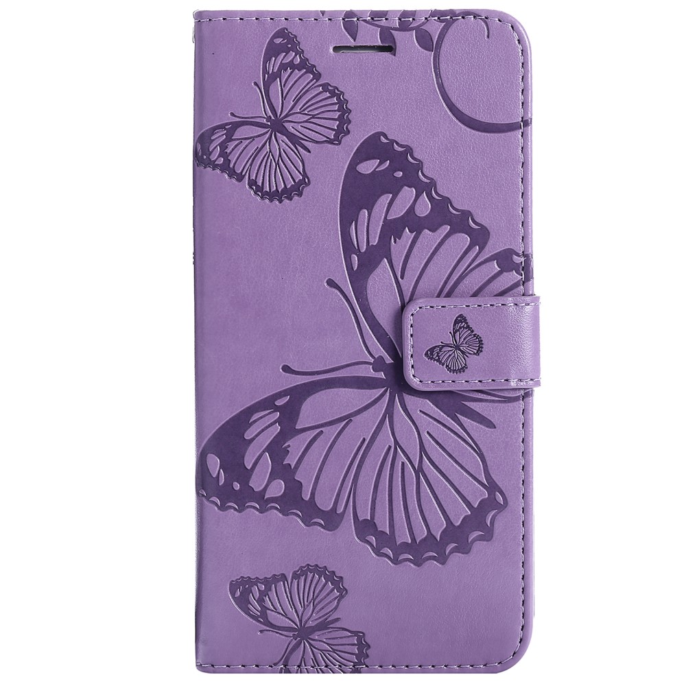  Samsung Galaxy S22 Plus Fodral Fjärilar Tryckt Läder Lila