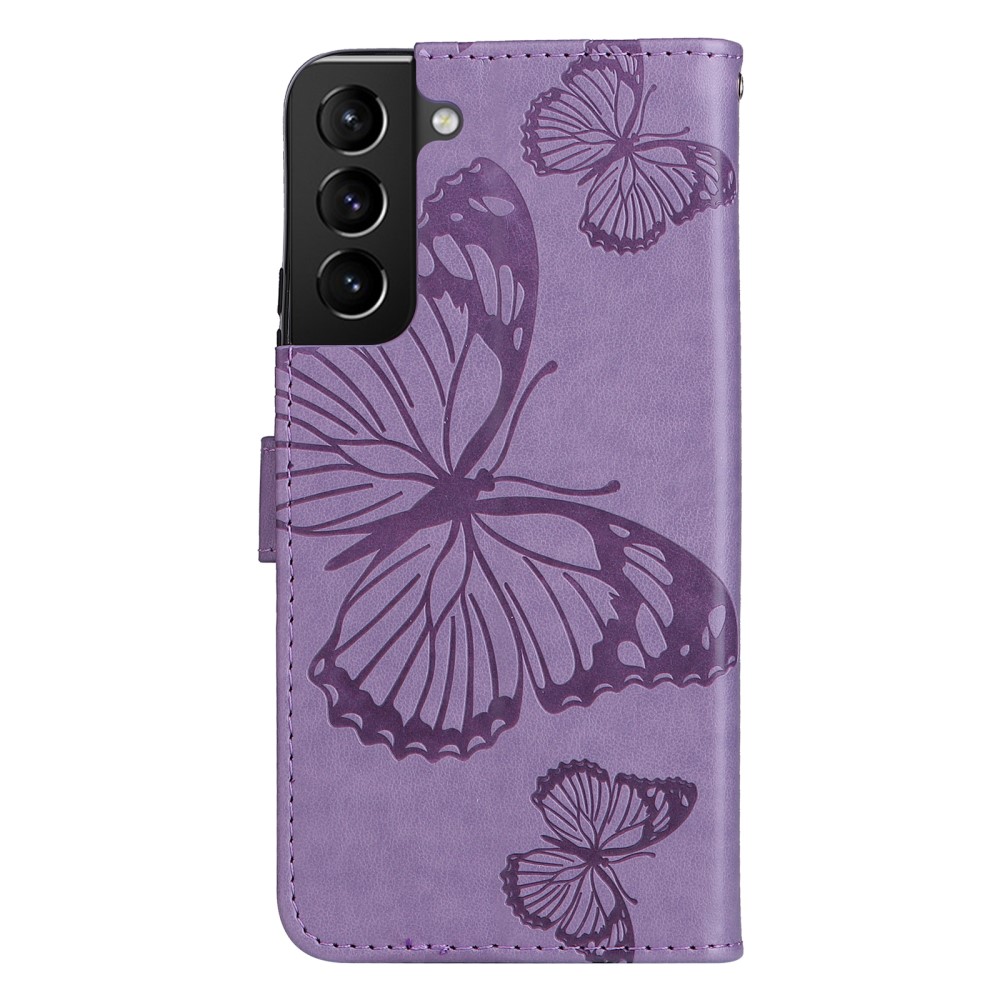  Samsung Galaxy S22 Plus Fodral Fjärilar Tryckt Läder Lila