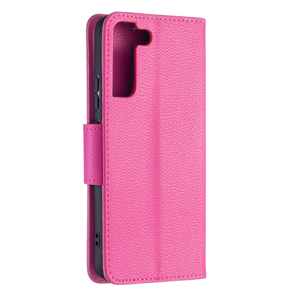  Samsung Galaxy S22 Plus Fodral Litchi Textur Läder Rosa