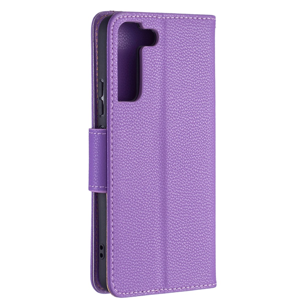  Samsung Galaxy S22 Plus Fodral Litchi Textur Läder Lila