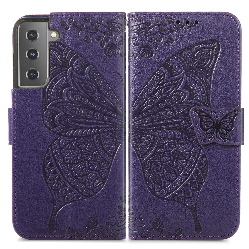 Samsung Galaxy S22 Plus Fodral Butterfly Tryckt Läder Lila