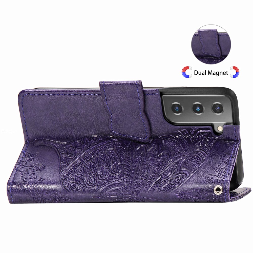  Samsung Galaxy S22 Plus Fodral Butterfly Tryckt Läder Lila